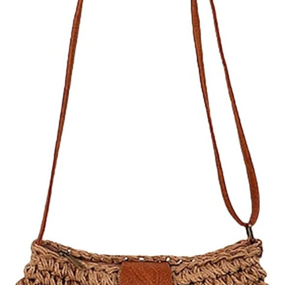 Elevate Summer Style: Handwoven Straw Crossbody Bag with Free Scarf - 7.8x9 in - Picture 1 of 9